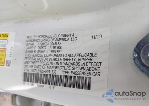 2024 Honda Civic Sport from USA, damaged, VIN 19XFL2H85RE011538